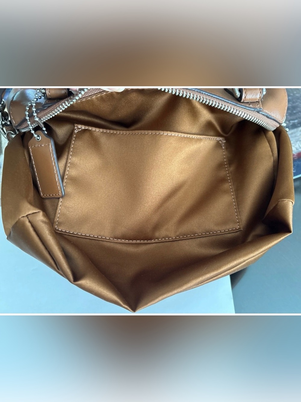 Coach Tan Leather Satchel with Detachable Strap zipper crossbody bag. - Picture 10 of 16